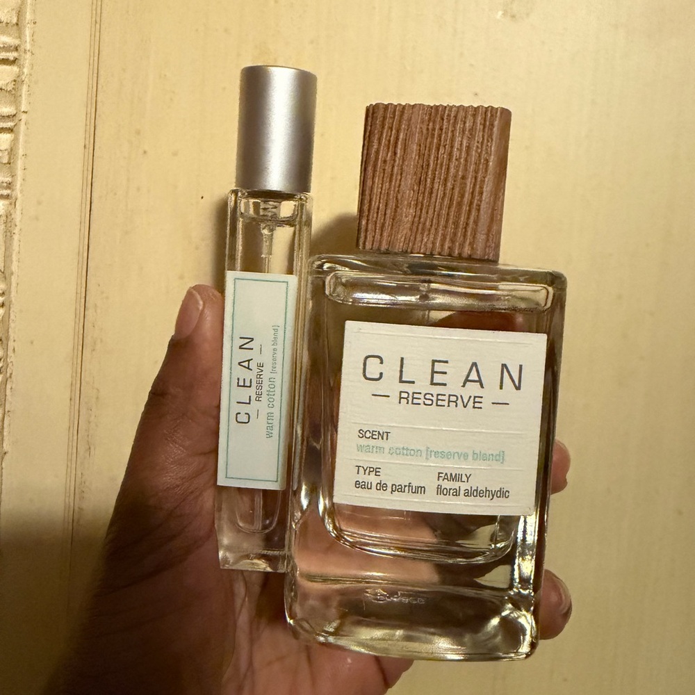 Clean Reserve Warm Cotton Eau de Parfum Set 3.4 oz bottle and travel size